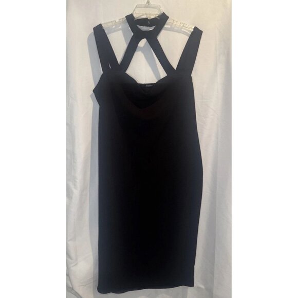 Boohoo Women’s Black Sleeveless Strappy Knee Length Dress Stretch Sz 16 NEW - Picture 1 of 8